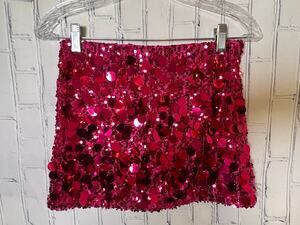 French Kiss Women's Small Hot Pink Sequin Mini Skirt Y2K Party Festival